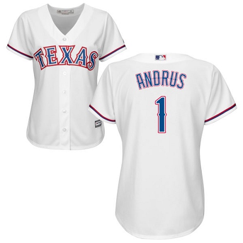 Rangers #1 Elvis Andrus White Home Women's Stitched MLB Jersey